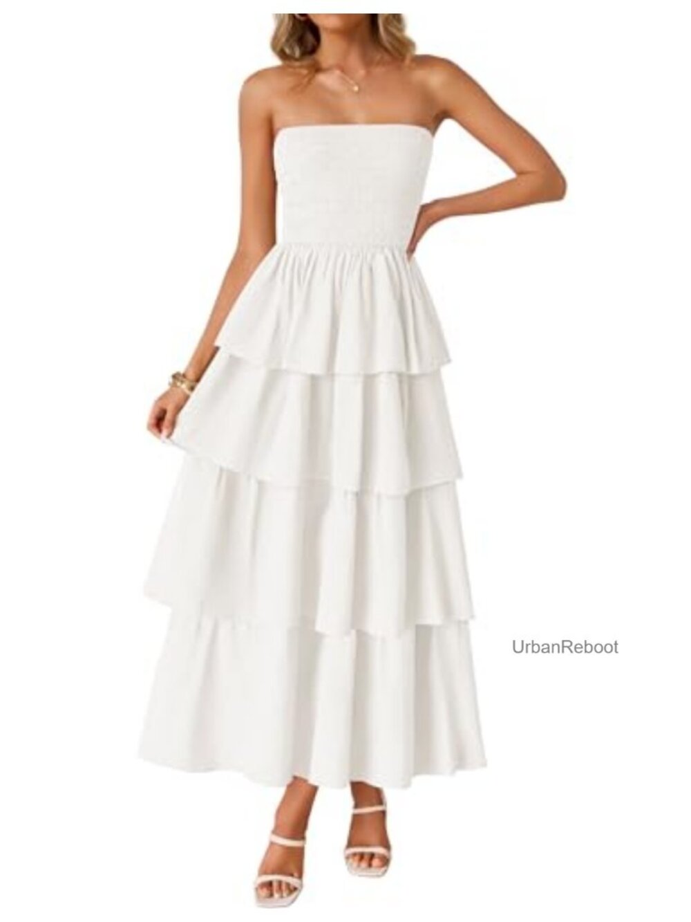 Strapless Maxi Dress Smocked Tiered Boho Summer Beach
